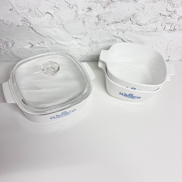1970s Corning Ware Blue Cornflower set of x3, open casserole dishes x3 + x1 lid - Picture 4 of 7